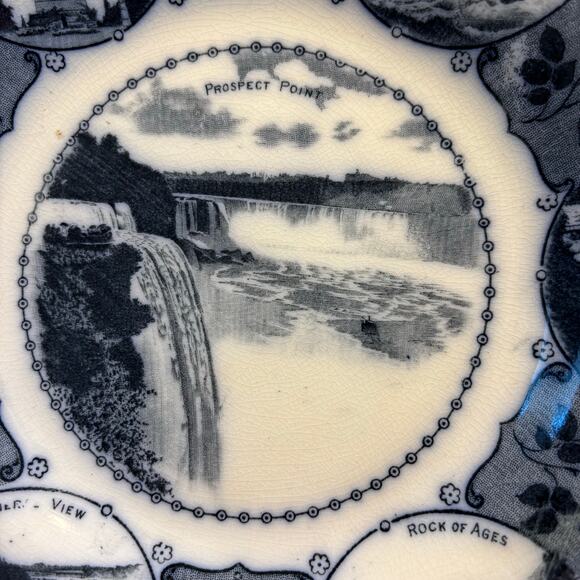 Niagara Falls souvenir plate vintage ceramic porcelain rolled rim flow blue FLAW - Picture 13 of 13